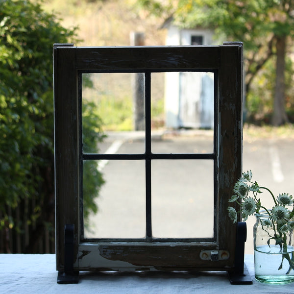 小さめの格子柄ステンドグラス イギリスアンティーク 32cm×39cm