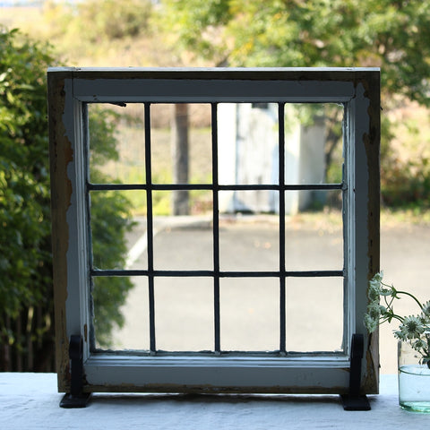 2枚あり！透明ガラスに格子模様のステンドグラス　イギリスアンティーク　46cm×46.5cm