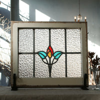 8枚あり!赤い蕾のステンドグラス　イギリスアンティーク　51.5cm×44.5cm