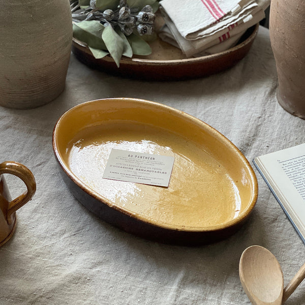 明るい黄色のオーバルなオーブン皿 フランスアンティーク – チェルシー