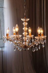 ゴージャスな雰囲気のガラスシャンデリア　6灯　イタリアアンティーク照明