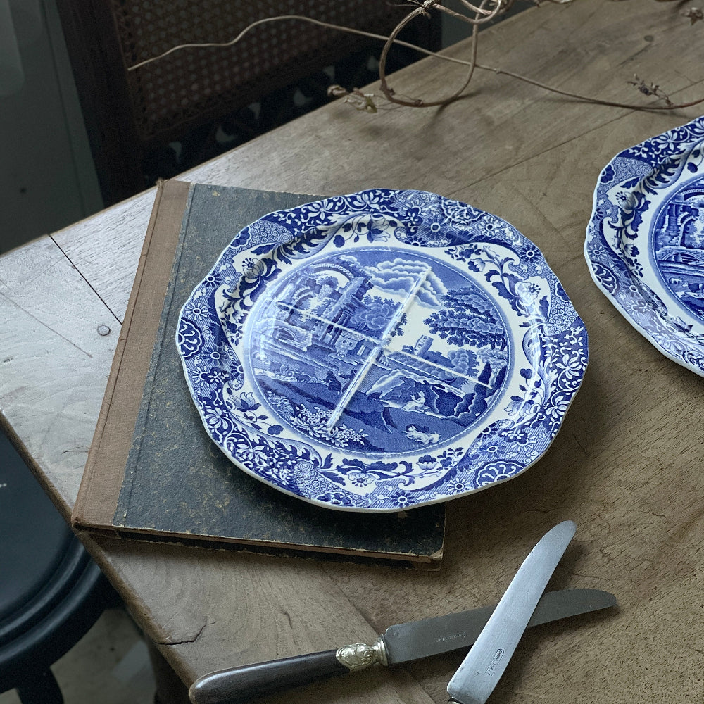 2枚あり！SPODE社「ブルーイタリアン」サンドウィッチプレート　イギリスアンティーク