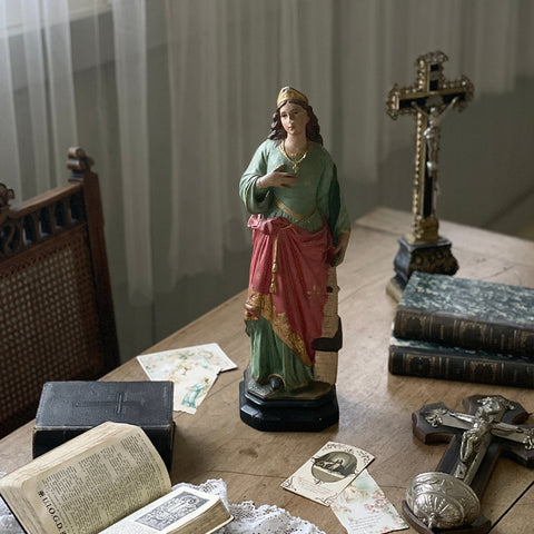 1900年代石膏の聖セシリア像（聖母子像）　フランスアンティーク