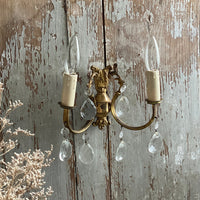ガラスパーツが美しい２灯ブラケット（壁付け照明）　フランスアンティーク