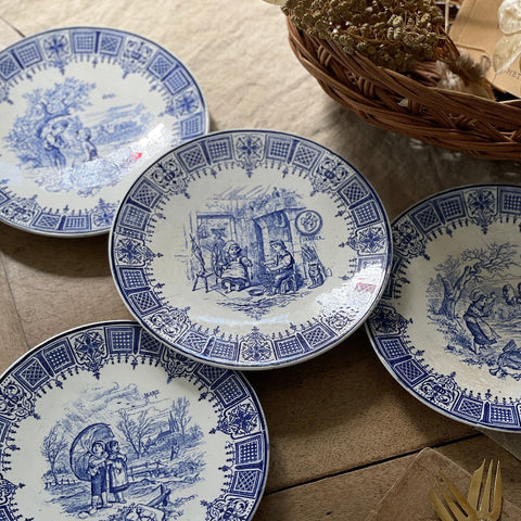 4枚あり！ディゴワンサルグミンヌ窯子供柄のトーキングプレート　フランスアンティーク