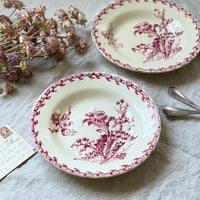 ２枚あり！ジアン窯「chardon」アザミの赤いスープ皿（直径23.5cm）　フランスアンティーク