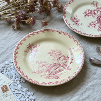 ２枚あり！ジアン窯「chardon」アザミの赤い平皿（直径24cm）　フランスアンティーク