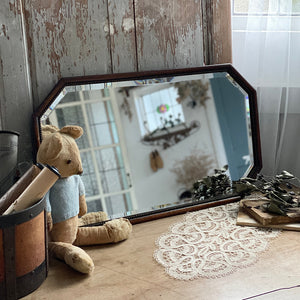 1930年代八角形オークミラー（42x72.5cm） イギリスアンティーク