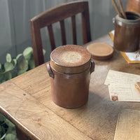 素朴さ漂う蓋付きコンフィポット（高さ14.5cm）　フランスアンティーク