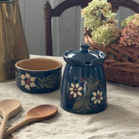 アルザス地方スフレンハイム焼の蓋つきポット（高さ15cm）　フランスアンティーク