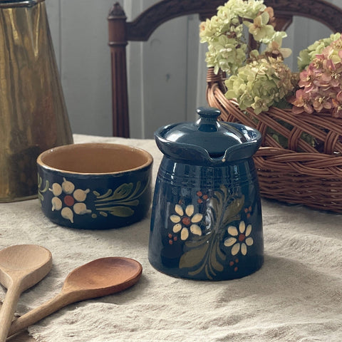 アルザス地方スフレンハイム焼の蓋つきポット（高さ15cm）　フランスアンティーク