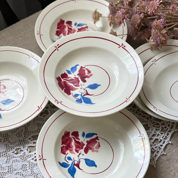 6枚あり！ジアン窯ステンシル柄スープ皿（直径21.5cm） フランス