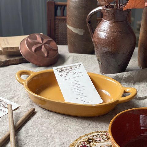 ハンドル付きオーバル型オーブン皿（33x19.5cm）　フランスアンティーク