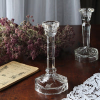 背高めシングルガラスキャンドルスタンド（高さ19cm）　イギリスアンティークガラス雑貨