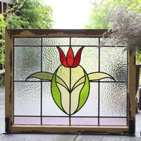 赤いチューリップのステンドグラス　イギリスのアンティーク（住宅窓）79cm×62.5cm