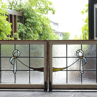 2枚セット！対になったリボンデザインのステンドグラス　イギリスアンティーク(住宅窓)　69.5cm×53cm