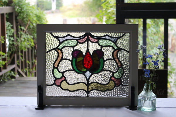 華やかな花柄のステンドグラス イギリスアンティーク（住宅窓 