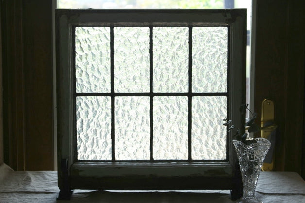 無色でシンプルな格子模様のステンドグラス イギリスアンティーク(住宅窓) 51.3cm×50.5cm