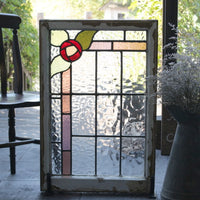 赤いバラの大きいサイズのステンドグラス　イギリスアンティーク（住宅窓）55.5cm×84cm
