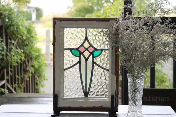 ダイヤの花のようなステンドグラス イギリスアンティーク（住宅窓）32 