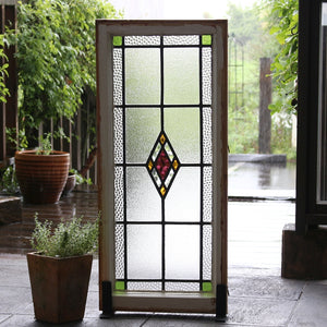 2枚あり！大きいサイズのダイヤ柄ステンドグラス イギリスアンティーク