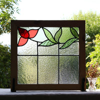 赤い花のステンドグラス　イギリスアンティーク　56cm×53cm