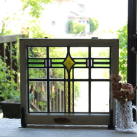 クリアガラスにダイヤ柄のステンドグラス　イギリスアンティーク　52.5cm×47.5cm