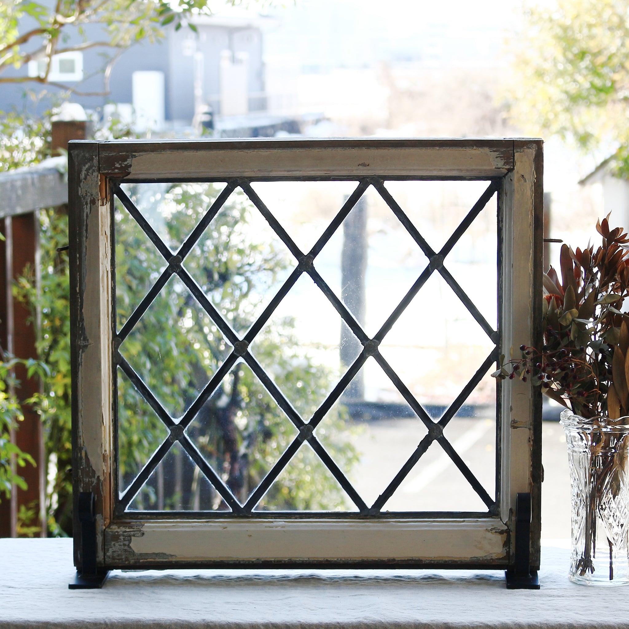 3枚あり!ダイヤ模様のステンドグラス イギリスアンティーク 54cm×50cm