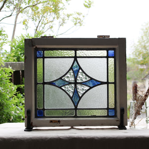 青いダイヤのステンドグラス イギリスアンティーク 50cm×43.5cm