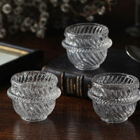 ゆらゆらしたガラスが美しいマスタード入れ（直径6cm）　フランスアンティークガラス雑貨