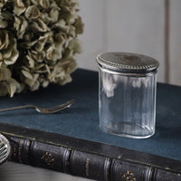 シルバープレートの蓋付き小さなガラス容器（高さ9cm）　フランスアンティークガラス雑貨