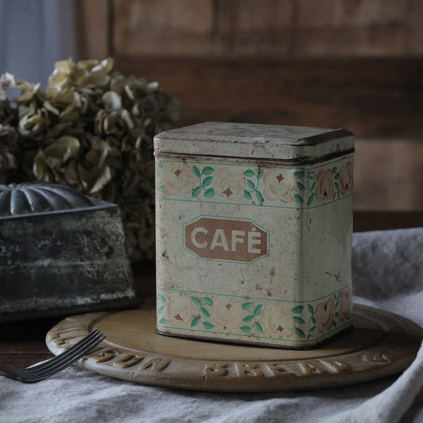 バラ模様が可愛いCAFE（コーヒー缶） フランスアンティークキッチン雑貨 – チェルシーオールド