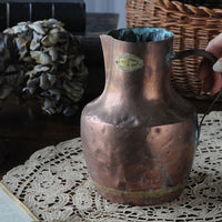 真鍮のタグ付きコッパージャグ（銅製）高さ22cm　フランスアンティークインテリア雑貨