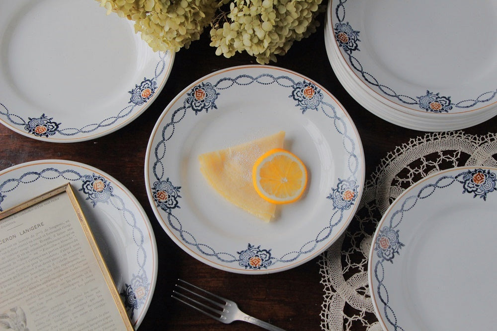 11枚あり！オリエンタルな模様が素敵なサンタマン窯平皿（直径22.5cm）　フランスアンティーク食器