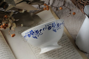 リュネビル窯ブルーのステンシル柄カフェオレボウル（直径15.5cm）　フランスアンティーク食器
