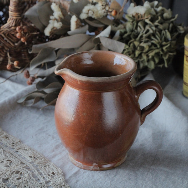 丸いフォルムも可愛い陶製ジャグ（高さ16cm） フランスアンティーク