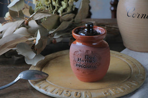 素朴な蓋付き蜂蜜用ハニーポット（高さ13.5cm）　フランスアンティークキッチン陶器雑貨