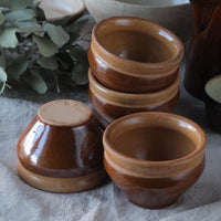 2点あり！ツートンのブラウンカラーが素朴な器（直径12.5cm）　フランスアンティーク食器