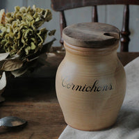 蓋付きピクルス保存容器コルニション（高さ20cm）　フランスアンティークキッチン陶器雑貨