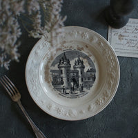 1889年パリ万国博覧会のクレイユモントロー窯グリザイユ（直径20cm）　フランスアンティーク食器