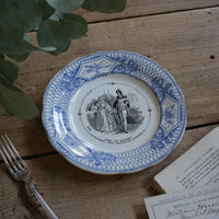 クレイユモントロー窯のグリザイユ（直径19.5cm）ブルー　フランスアンティーク