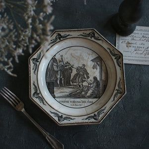 古い修復方法がレアなグリザイユプレート（直径20cm）　フランスアンティーク食器