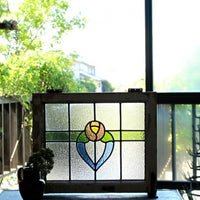 淡い色のバラが優しい雰囲気のステンドグラス イギリスアンティーク(住宅窓）54cm×44cm