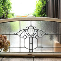 存在感ある横長サイズ無色のステンドグラス（アール枠）　イギリスアンティーク(住宅窓)110cmx60cm