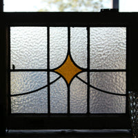 黄色いダイヤ柄の幾何学模様ステンドグラス イギリスアンティークガラス（住宅窓) 51cm×42cm