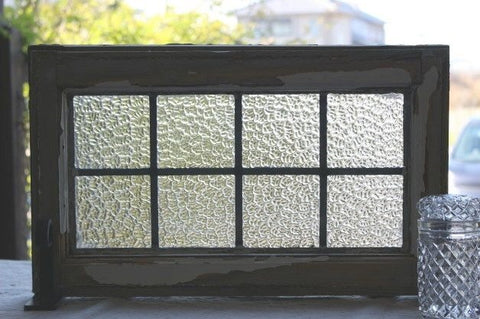 無色の格子柄ステンドグラス イギリスアンティーク(住宅窓) 51cm×30cm
