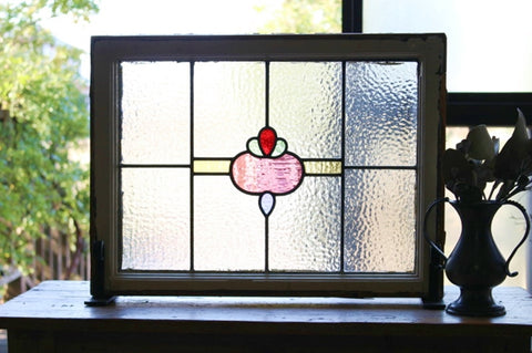 2枚あり！色の組み合わせが可愛い幾何学模様のステンドグラス イギリスアンティーク（住宅窓） 59.5cm×45cm