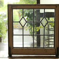 クリアガラスとダイヤのステンドグラス イギリスアンティーク(住宅窓) 56cm×56cm