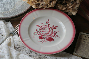 薔薇の絵柄が可愛い脚付きステンシルプレート（サルグミンヌ窯）　フランスアンティーク食器