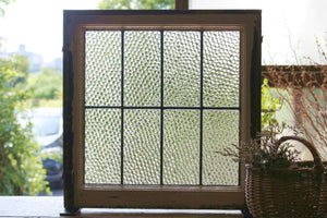 ２枚あり！シンプルな格子模様の無色ステンドグラス　イギリスアンティーク（住宅窓）47.5cmx43.5cm
